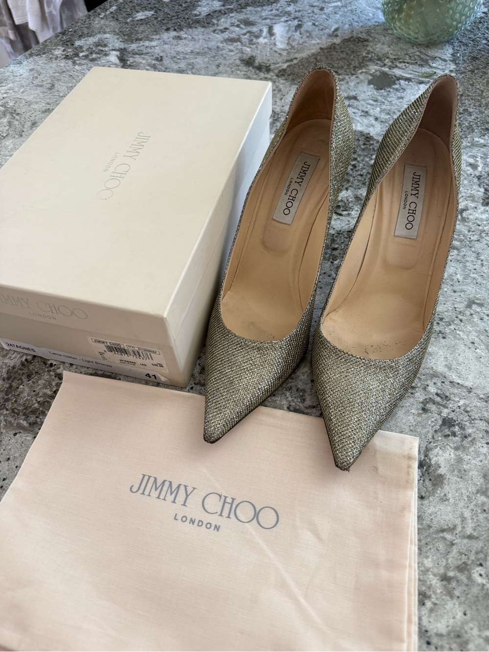 Jimmy Choo Agnes Glittering Gold Pointed-Toe Pumps